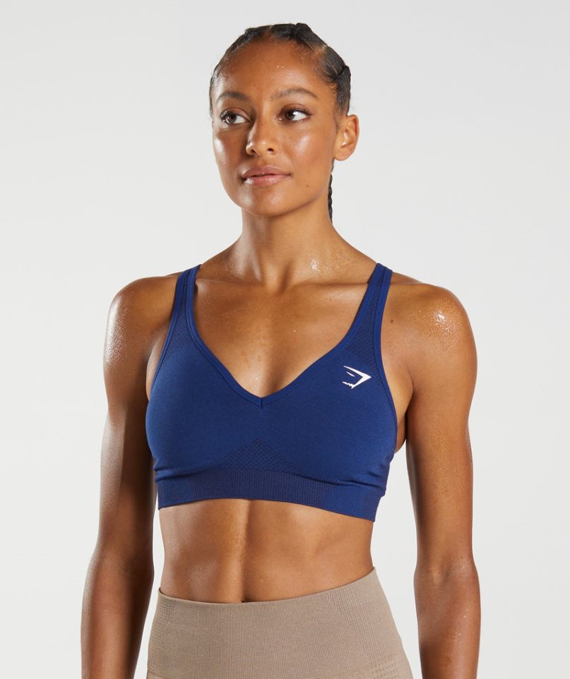 Women\'s Gymshark Vital Seamless 2.0 V Neck Sports Bra Blue | CA 37A58D